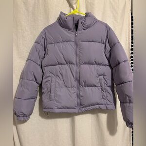 Purple puffer jacket